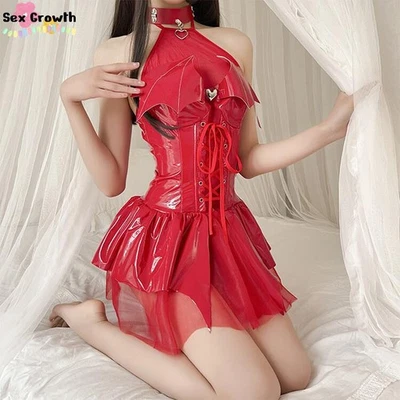 Sexy Mujeres Lencería Encaje Camisón PU Prendas para dormir Corsé Demonio Juegos con disfraces Uniforme Foto 1 de 4