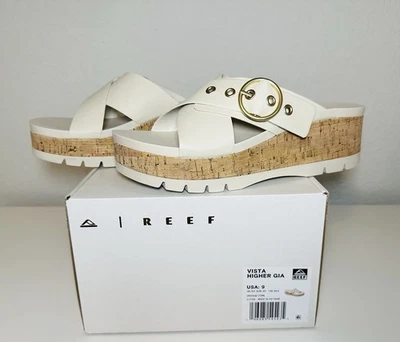 REEF Women's Vista Higher GIA Vintage Cork Ivory Chunky Platform Sandals 9 NEW - Image 1 of 4