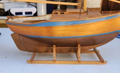 Antique 13" Wooden Pond Boat Yacht Sloop Sailing Ship Custom Handmade Vintage - Image 1 of 4