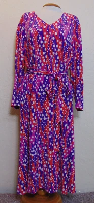 Vestido Bob Mackie vestível arte bolinhas estampa medley com cinto 1X rosa roxo branco - Imagem 1 de 4