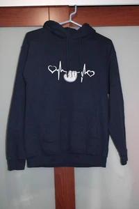 Womens, Sloth Heartbeat, Navy Blue Hoodie, Size Medium - Picture 1 of 3