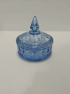 Vtg MCM Indiana Depression Glass Blue Princess Diamond Pattern Lidded Candy Dish - Picture 1 of 9