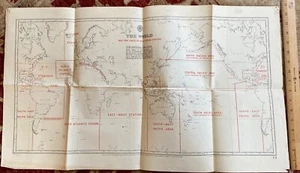 WORLD WAR2 MAP - WAR TIME LIMITS OF ALLIED NAVAL STATIONS - 1942 - 29" X 17" - Picture 1 of 9