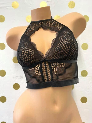 Victoria’s Secret Very Sexy High Neck Halter Unlined Wireless Bralette Bra Black - Image 1 of 3