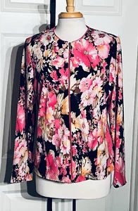 Tan Jay Jacket Womens XL Pink Floral Zip Multicolor Long Sleeve Lined Sparkly - Picture 1 of 11