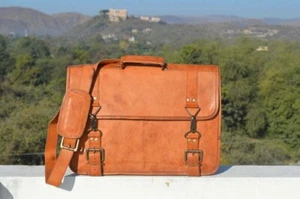 Leather Vintage Laptop Messenger Briefcase Bag Shoulder Satchel Men's Genuine - Picture 1 of 9