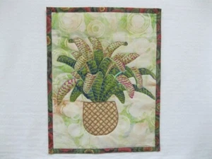 Handmade Quilted wall hanging, Foliage in pot, snake plant, 13" x 17" - Picture 1 of 2