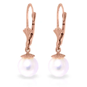 4 Carat 14K Solid Rose Gold Leverback Earrings Natural pearl - Picture 1 of 3