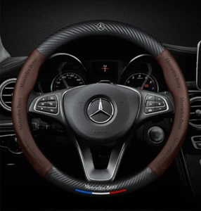 15" PU Leather+Carbon fiber Steering Wheel Cover For Mercedes Benz All models - Picture 1 of 15