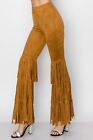 VOCAL SUEDE fringe BOHO BELL BOTTOM pants slimming SM-3X flared western CAMEL