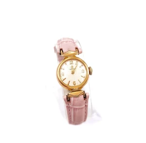 Omega Vintage Gold Plated Women's Pink Leather Strap Watch Mechanical Mov. - Picture 1 of 7