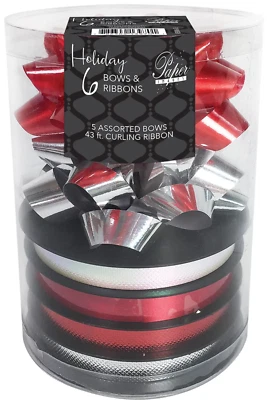 EXPRESSIVE DESIGN GROUP, INC. Assorted Gift Bows and Ribbon - Red, White & Silver - 6 ct