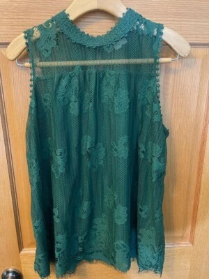 Camiseta sin mangas vintage de encaje esmeralda con superposición It's Our Time cami boho/festival para mujer L Foto 1 de 4