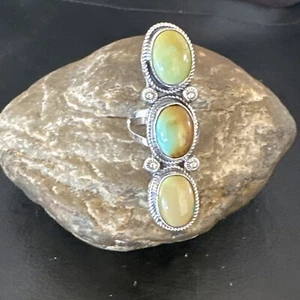 Womens Green Royston Turquoise 3 Stone Navajo Sterling Silver Ring Sz 10 16720 - Picture 1 of 13
