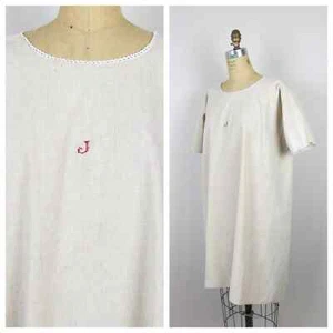 Antique linen chemise French rustic embroidered dress nightgown night dress - Picture 1 of 6