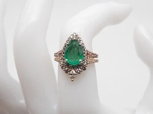 Firmado $6000 4ct Corte Pera AAA+++ Esmeralda VS H Diamante Oro Rosa 18k Conjunto - Imagen 1 de 9