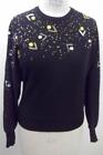 Kenar Black 100% Lambswool Rhinestone & Bead Embellished Sweater Top  L