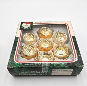 Kurt S. Adler Frosted Ball Glass Ornaments Gold Indent Set of 7 VTG Santas World - Picture 1 of 11