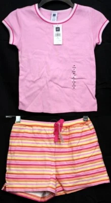 NEW Gap Factory 2pc Outfit Pink Tshirt Striped Shorts sz Med 7/8 Cotton Summer - Image 1 of 4