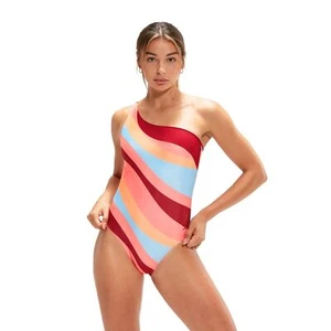 SPEEDO WOMENS SWIMSUIT.NEW ASYMMETRIC STRIPED OFF SHOULDER SWIMMING COSTUME S23 - Picture 1 of 12