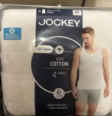 New Mens Jockey 100% Cotton Tanks 4 Pack White Size 2XL 50-52 009226/100 - Image 1 of 4