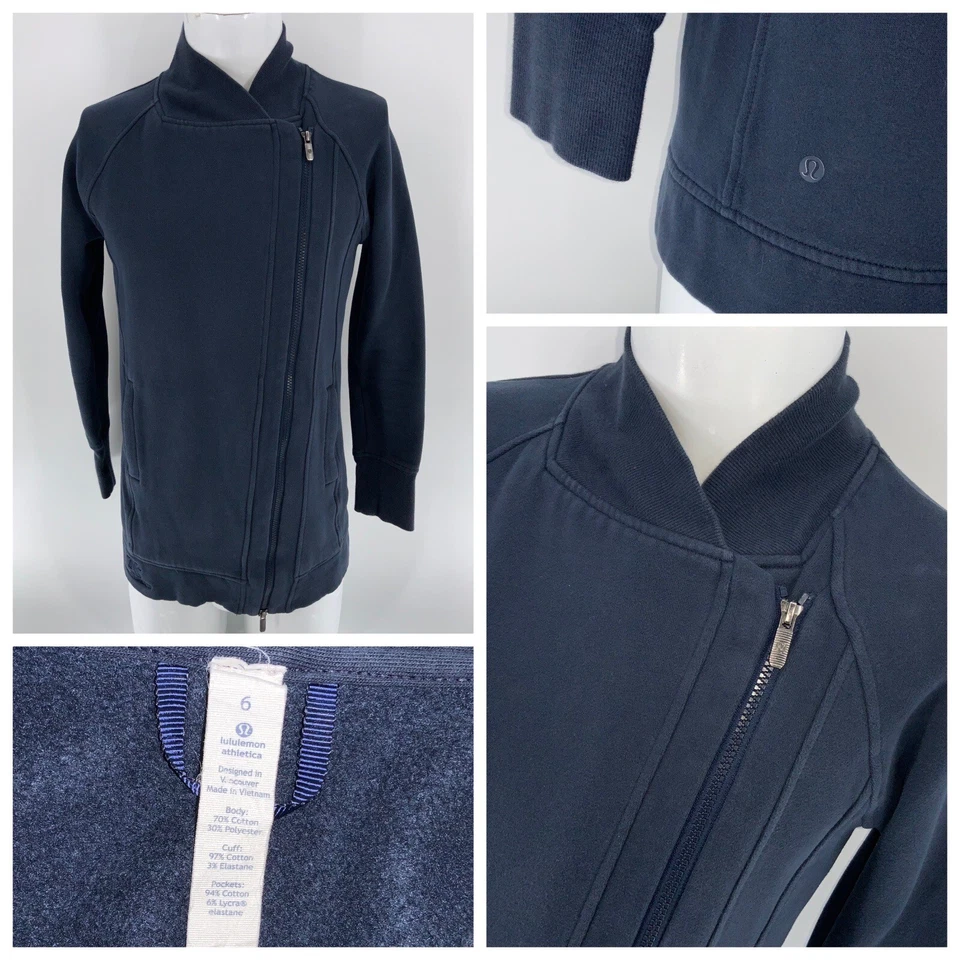 Chaqueta Lululemon Talla 6 Mujer Azul Algodón Poli Larga Descentrado Cremallera YGI N4-23 Foto 1 de 4