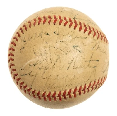 Babe Ruth Ty Cobb Cy Young Jimmie Foxx Tris Speaker HOF Signed Baseball JSA COA - Image 1 of 4