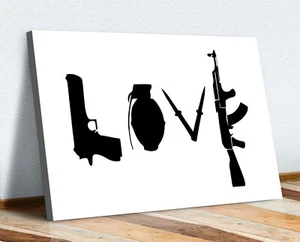 BANKSY LOVE WAFFEN GRAFFITI LEINWAND KUNSTDRUCK KUNSTWERK TIEF GERAHMT - Bild 1 von 20