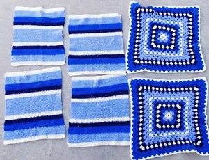 Set of 6 Cobalt Blue Vintage crotchet table  placemats place mats 24x24"  16x16" - Picture 1 of 3