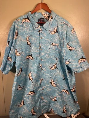 Saddlebred Blue Marlin Hawaiian Button Short Sleeve Casual Shirt Men's 3XLT Fish - Image 1 of 4