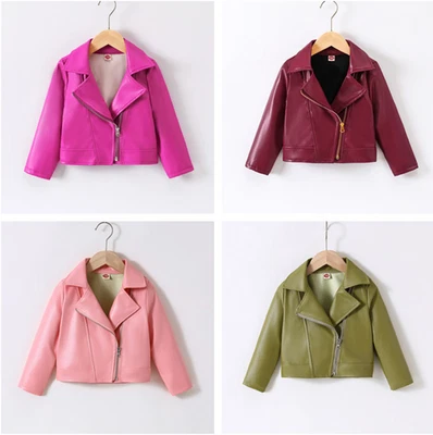 Baby Kids Faux Leather Jacket Girls British style PU coats Short Outerwear Gift - Image 1 of 4