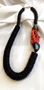 XXL große Designer Kette Horn und natürlicher Koralle 80 cm lang bis 4 cm breit - Bild 1 von 8