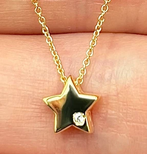 Collar con dije de estrella de 6,5 mm de oro amarillo de 14 quilates de diamantes naturales de 0,05 quilates (eslabones sólidos) 1 - Imagen 1 de 8