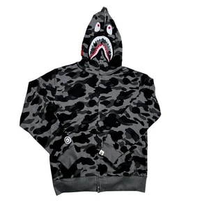 NEU BAPE Hoodie schwarz/grau Camouflage Hai durchgehender Reißverschluss Größe M - Bild 1 von 13