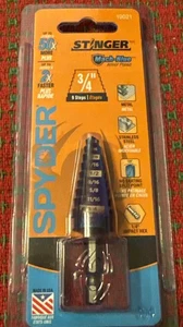 Spyder 19021 Stinger Mach-Blue Punta per trapano a passo 3/4” 13 gradini nuova con scatola USA 🇺🇸 - Foto 1 di 5