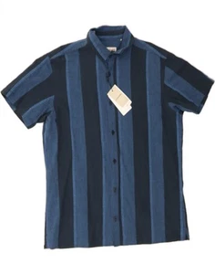JACK & JONES Mens Short Sleeve Shirt Large Blue Striped Cotton AD07 - Picture 1 of 3