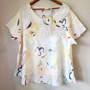 Womens Rachel Zoe 2X 100% Linen Floral Leaf Tunic Top Blouse Round Hem Vacation - Picture 1 of 5