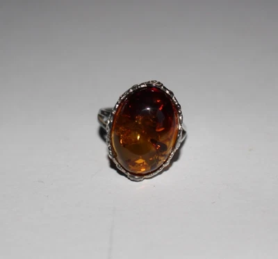 STERLING SILVER 925 Gems TV Cognac AMBER Large Rose Design RING - Adjustable - Image 1 of 4