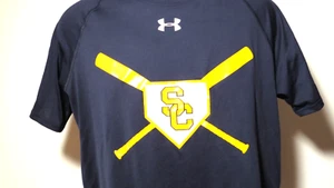 UNDER ARMOUR S C Navy Blue Tee Shirt Medium Heat Gear Cricket? Carrillo SC M - Picture 1 of 4