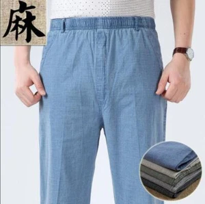 New Summer Men Thin Cotton Linen Trousers middle aged father Loose Casual pants - Picture 1 of 18