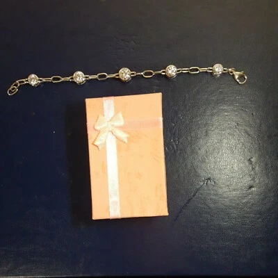 Bracelet 7.25" Sterling Paper Clip Made With White Zirconia From Swarovski (287) - Image 1 of 4