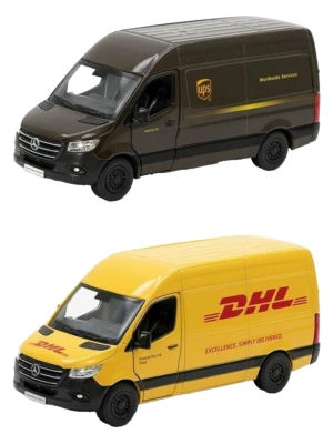 Juego de 2 Mercedes-Benz Sprinter UPS/DHL Delivery Van Kinsmart Diecast 5"" 1:48 Foto 1 de 4