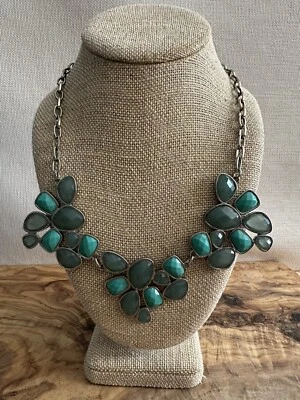 "Collar llamativo facetado verde azulado tono plata 22"" eslabón ovalado ajustable" Foto 1 de 4