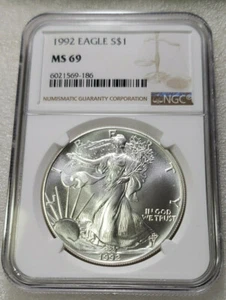 1992 American Eagle Silver Dollar / NGC MS69 / No Spots No Toning No Haze - Picture 1 of 6