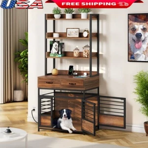 Heavy Duty Pet Crate Dog Cat Furniture W/ Charging Station & Storage Shelves New - Picture 1 of 10