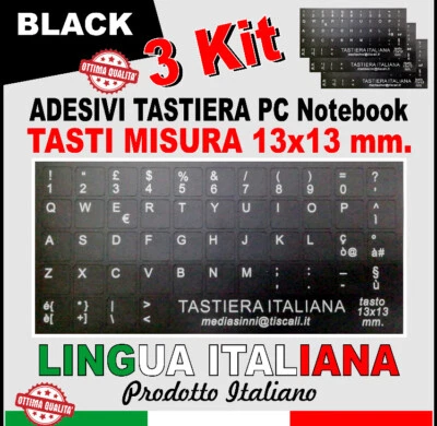 Adesivi per  Tastiera Italiana Lettere Notebook Pc (3 Kit)(misura tasto 13x13mm) - Immagine 1 di 4