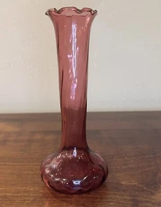 Vintage Hand Blown Pilgrim Cranberry Glass BUD VASE - 7 1/8" Smooth pontil PJF - Picture 1 of 6