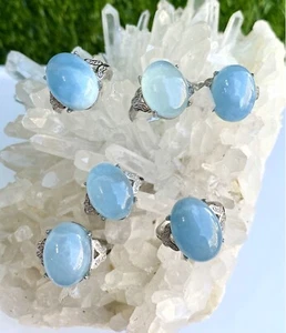 Großhandelsposten 6 Stck. Natürlicher Aquamarin Weißbronze Ringe - Bild 1 von 3
