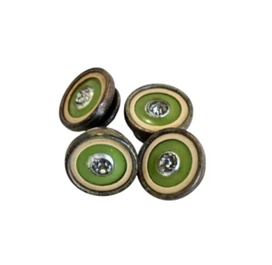 Vintage ART DECO Lime Green and Cream Enamel SNAP CUFFLINKS w/ Rhinestone Center - Picture 1 of 9