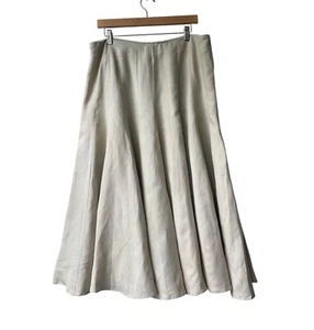 Larry Levine Linen Pleated Midi Skirt Size 16 Beige A-Line Coastal Preppy Long - Picture 1 of 8
